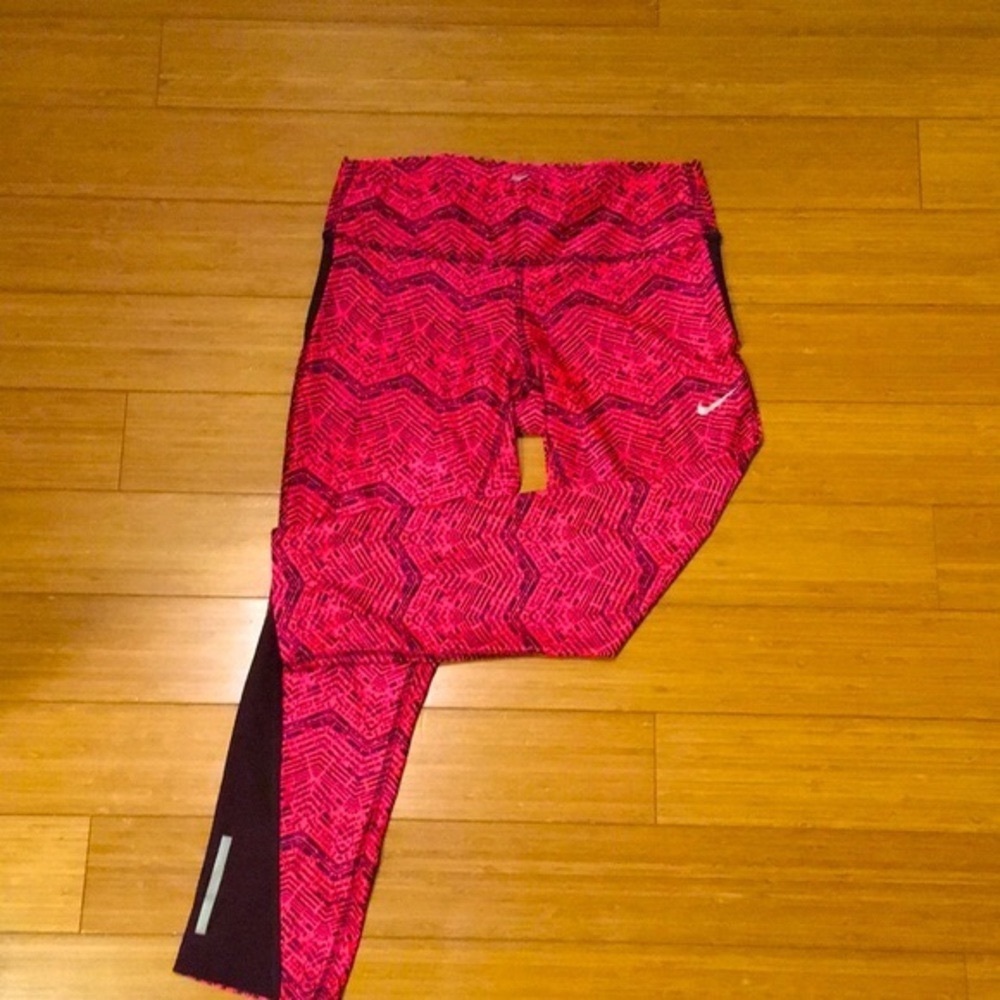 Nike Dri-FIT Pink & Wine Purple Running Capri Leggings Pink Sz S